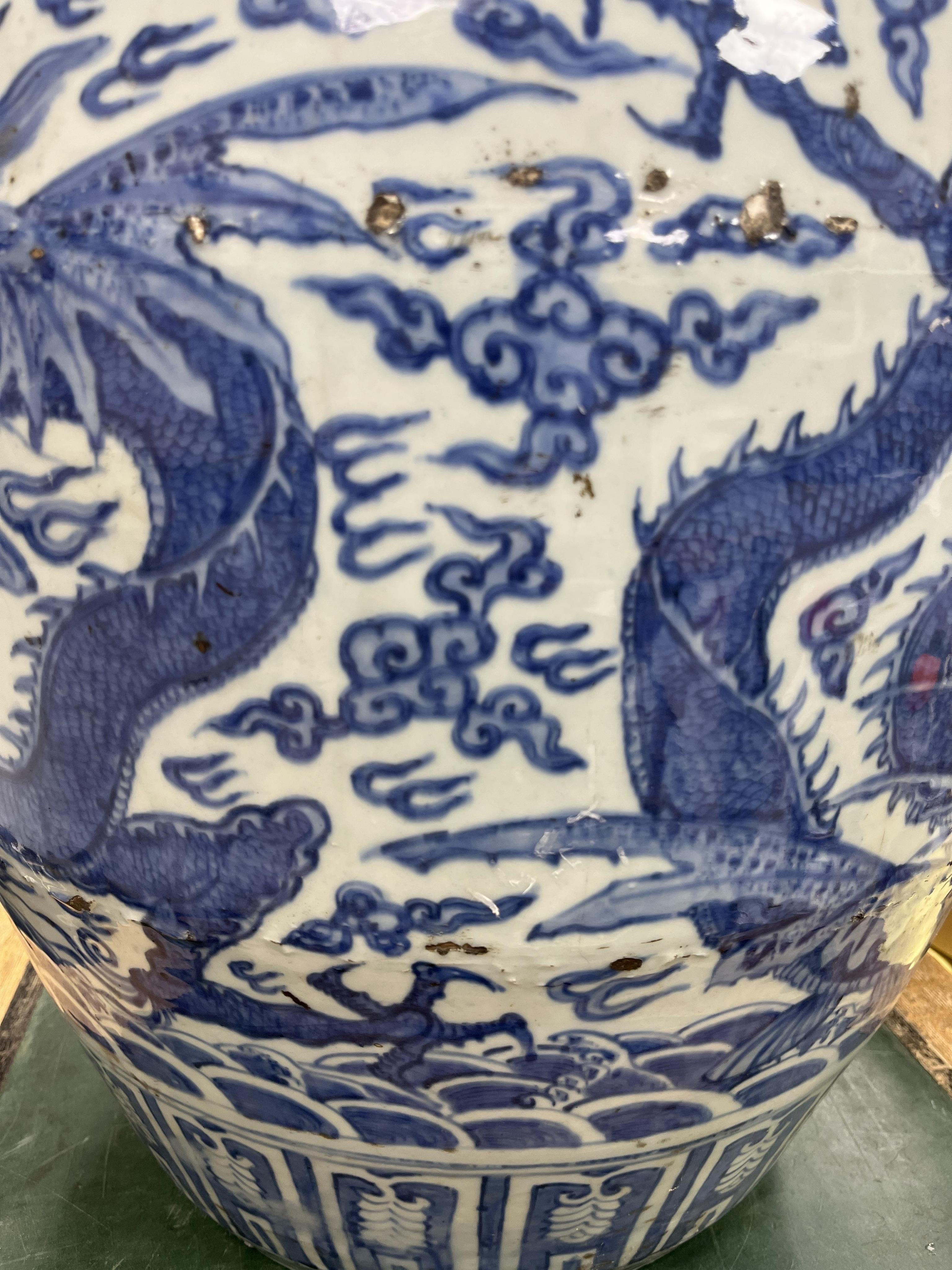 A massive Chinese blue and white jar, Wanli six character mark and of the period (1572-1620)